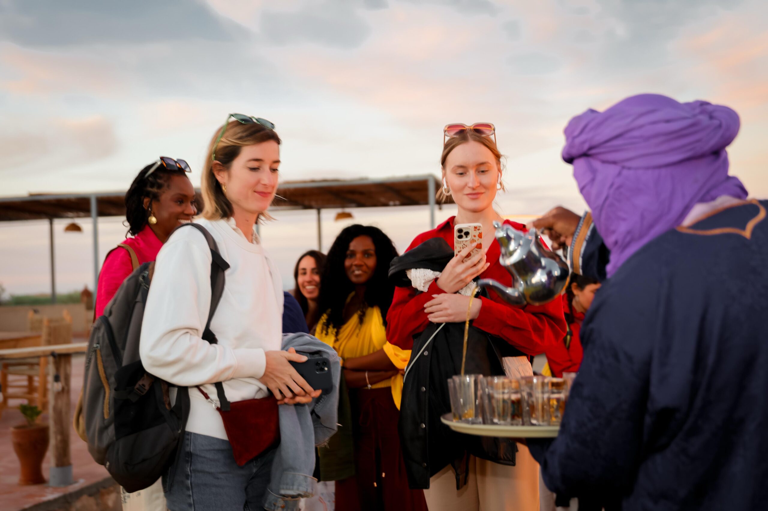 Welcoming guests with a glass of tea on our 5 days Morocco tour from Barcelona